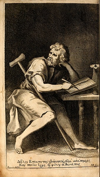 18th-century portrait of Epictetus, including his crutch