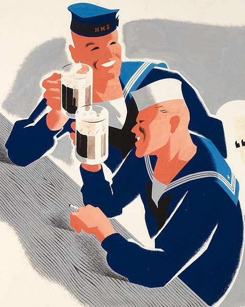 Propaganda artwork depicting two sailors sharing a drink
